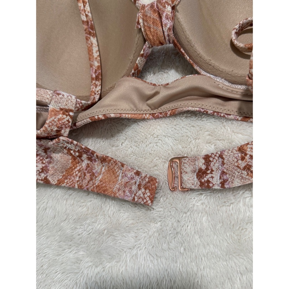 Shade & Shore 32B Snakeskin Metallic Underwire Push Up Bikini Top Pink Tan - Picture 6 of 7